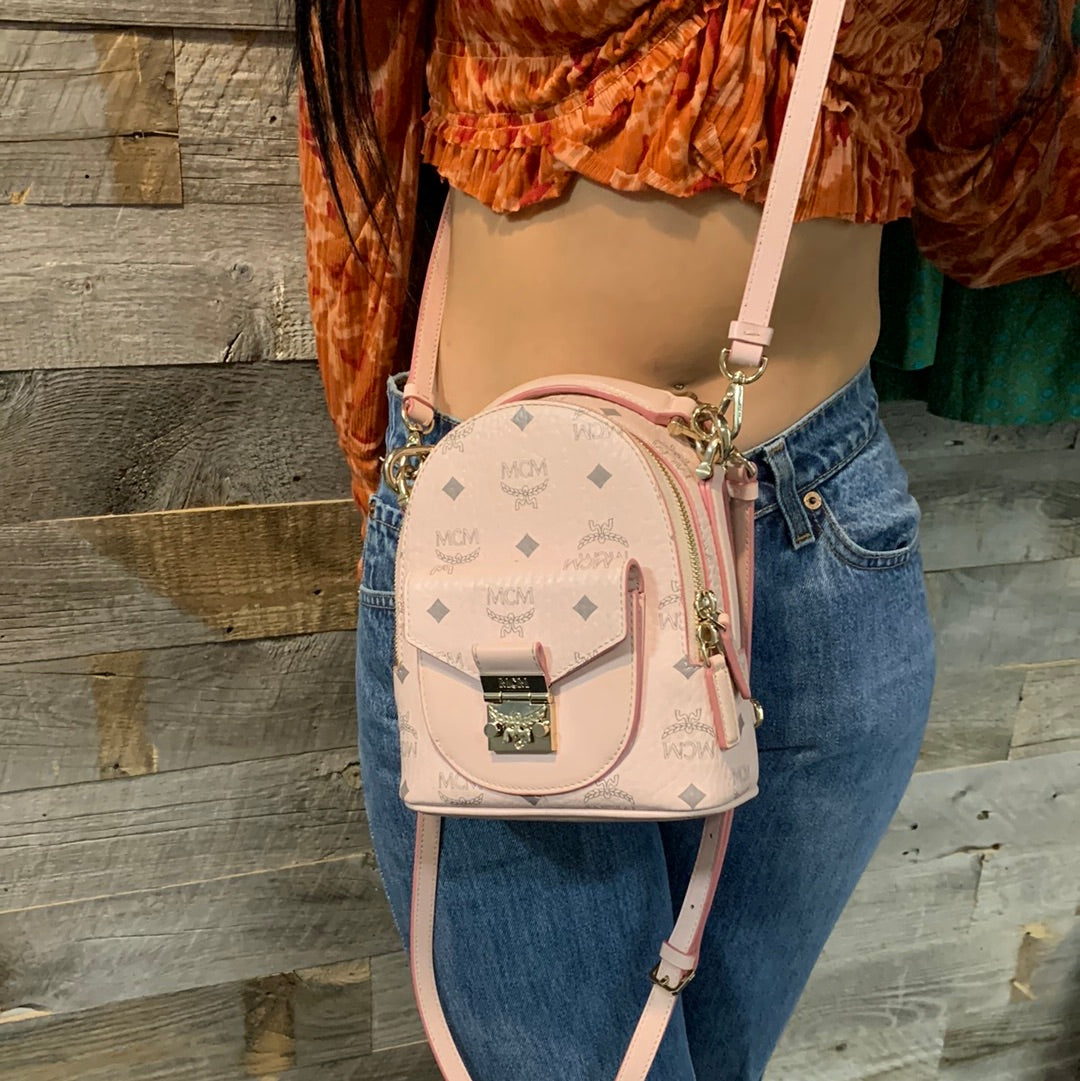 MCM Patricia Leather Crossbody Shoulder Bag in Pink