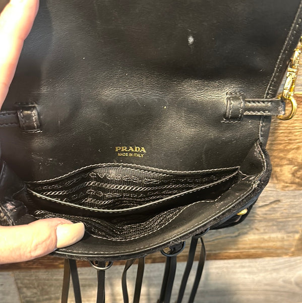 Prada Black Velvet and Leather Corsaire Chain Belt Bag