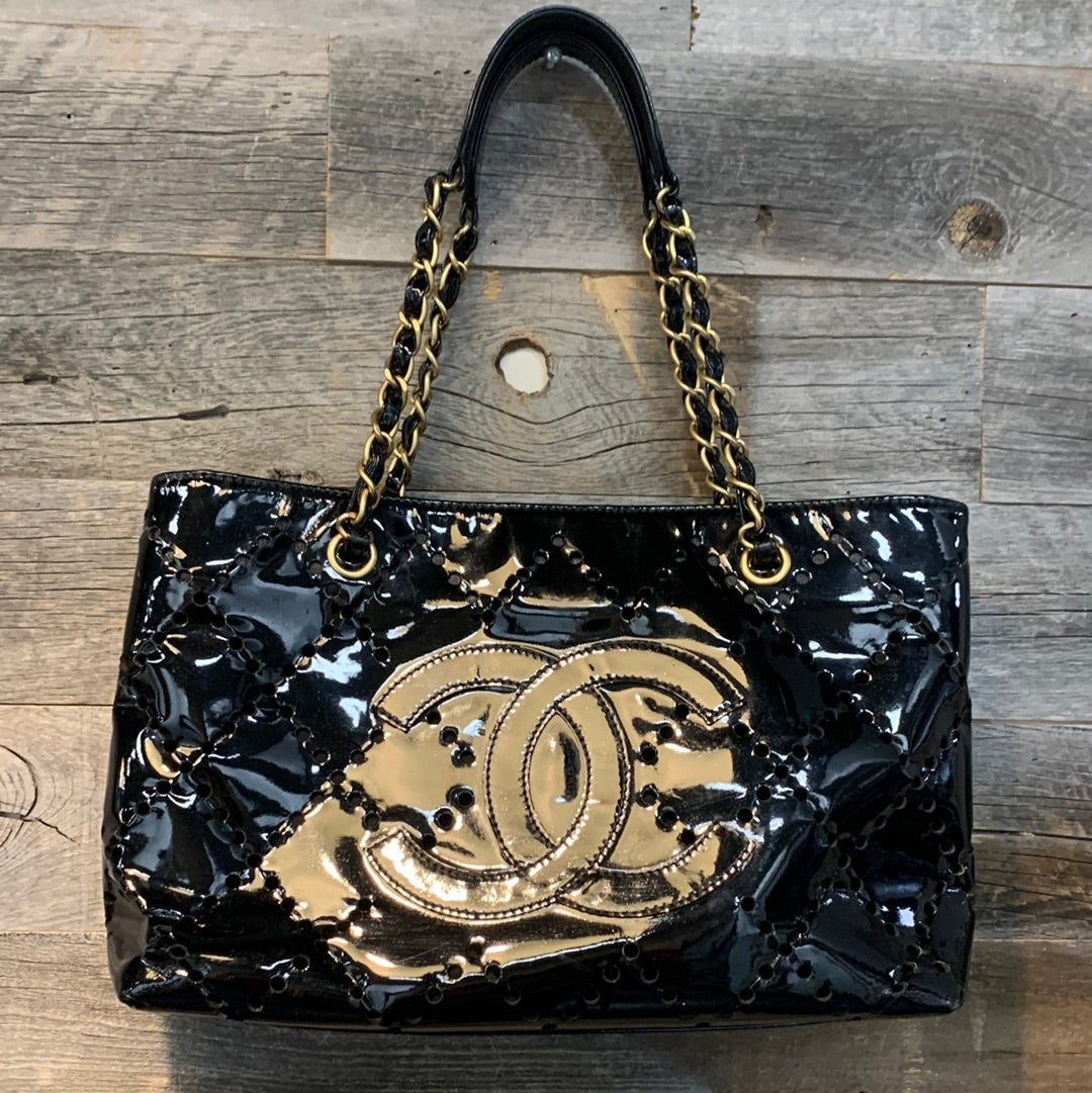 Chanel Perforated Patent Leather Tote Bag