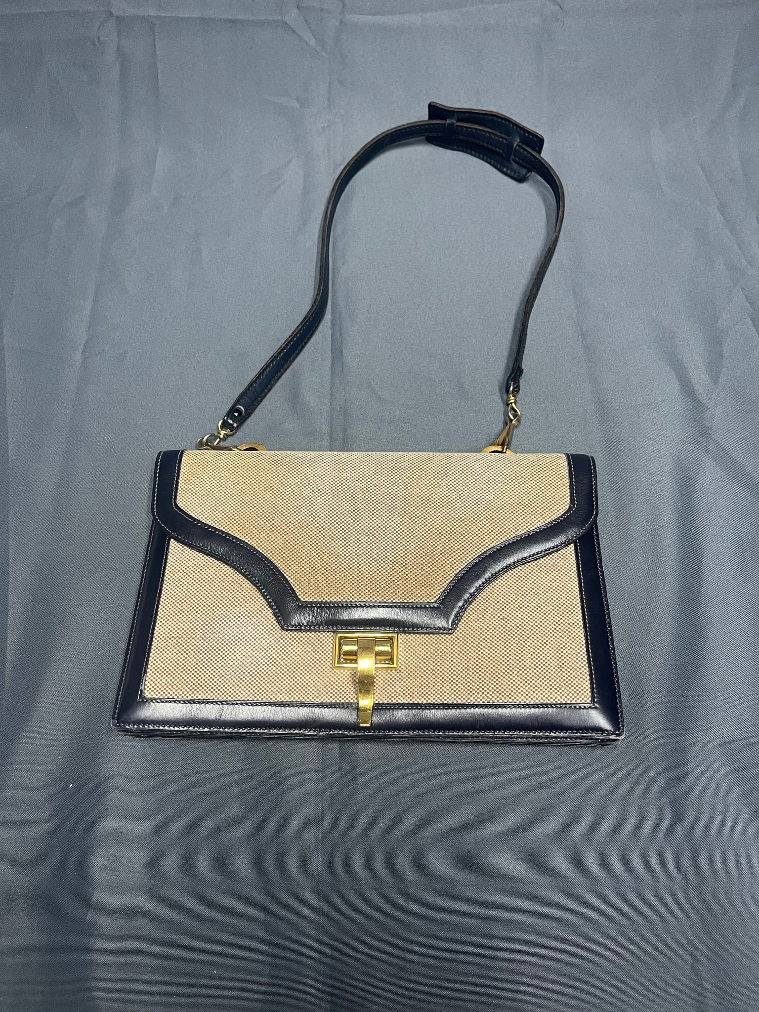 Vintage Hermes Leather & Toile Sandine Bag