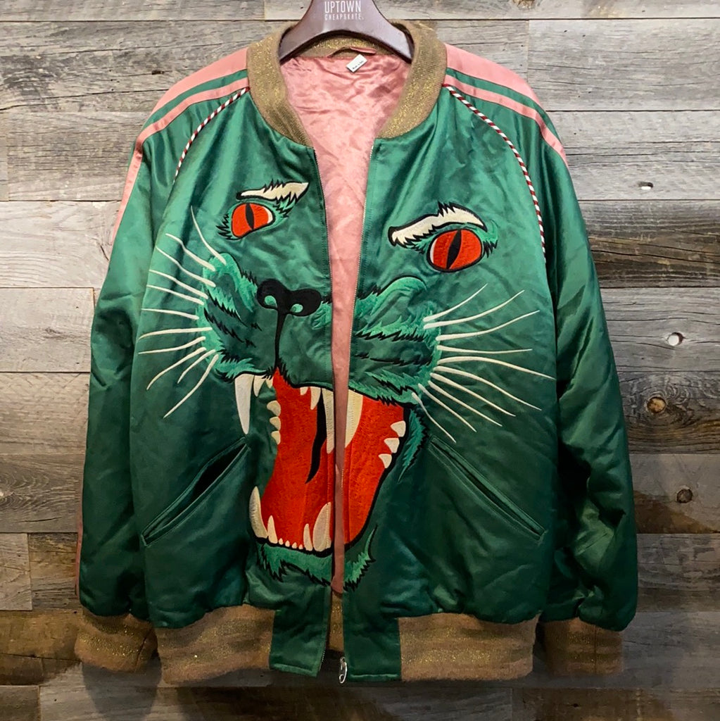Påstand Tæt Fighter Gucci Green Panther Satin Bomber Jacket – Uptown Cheapskate Torrance