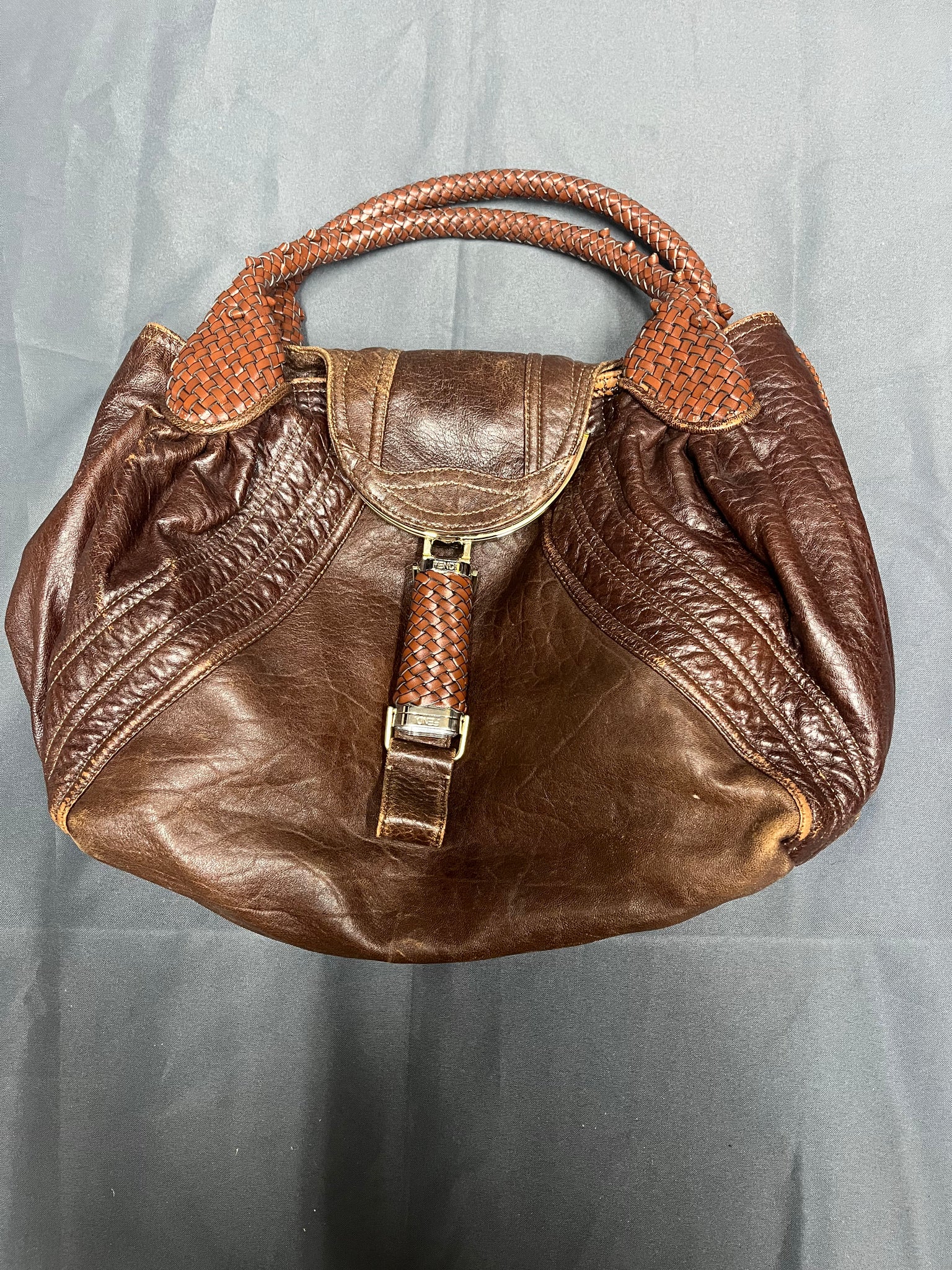Vintage Fendi Brown Leather Spy Hobo Bag