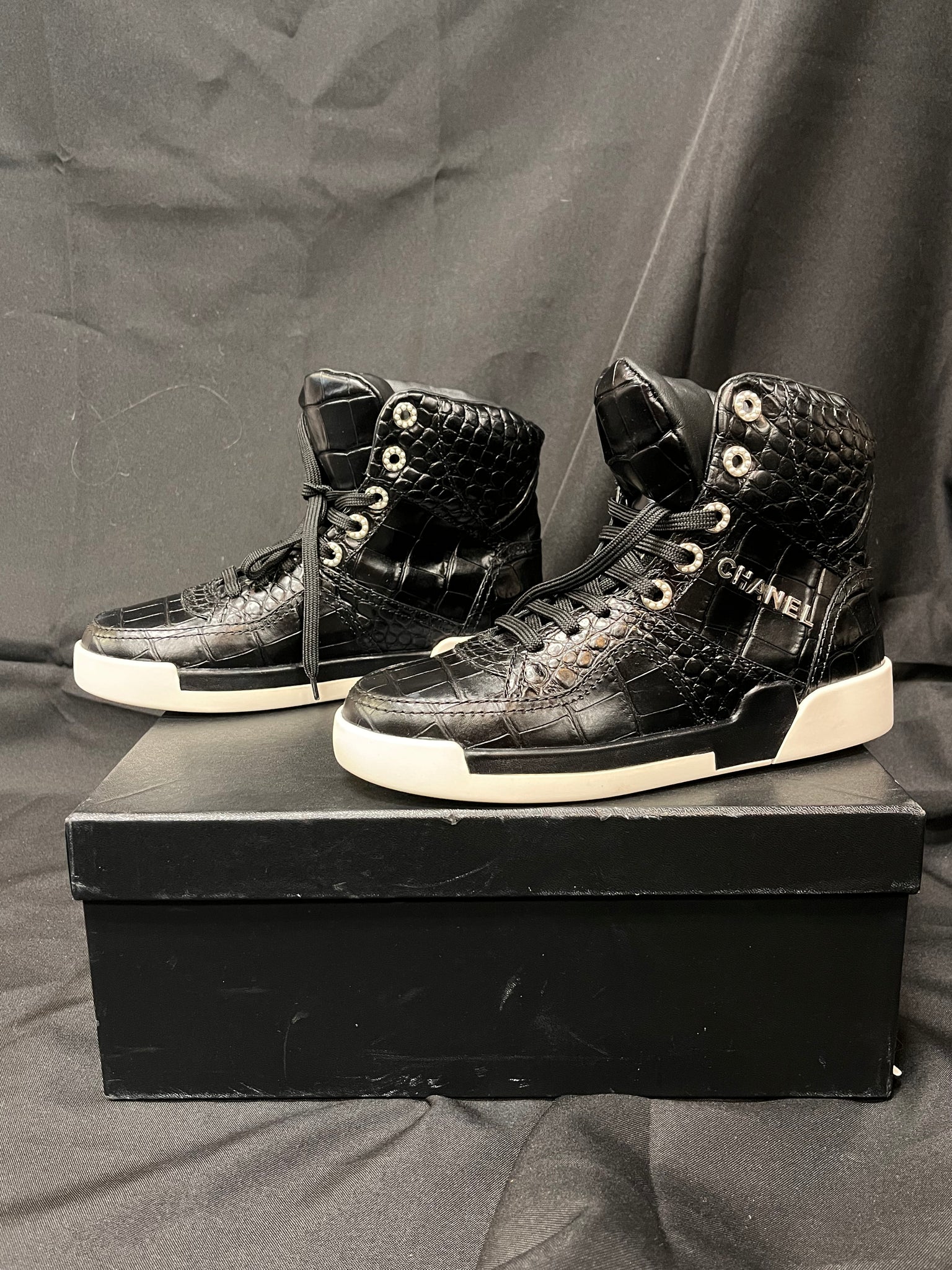 Chanel Crocodile Leather Embossed High-Top Sneakers