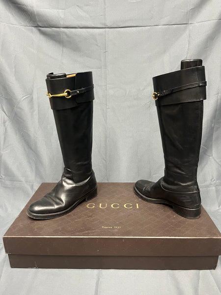 Gucci Smooth Leather Bestie Glamour Riding Boots