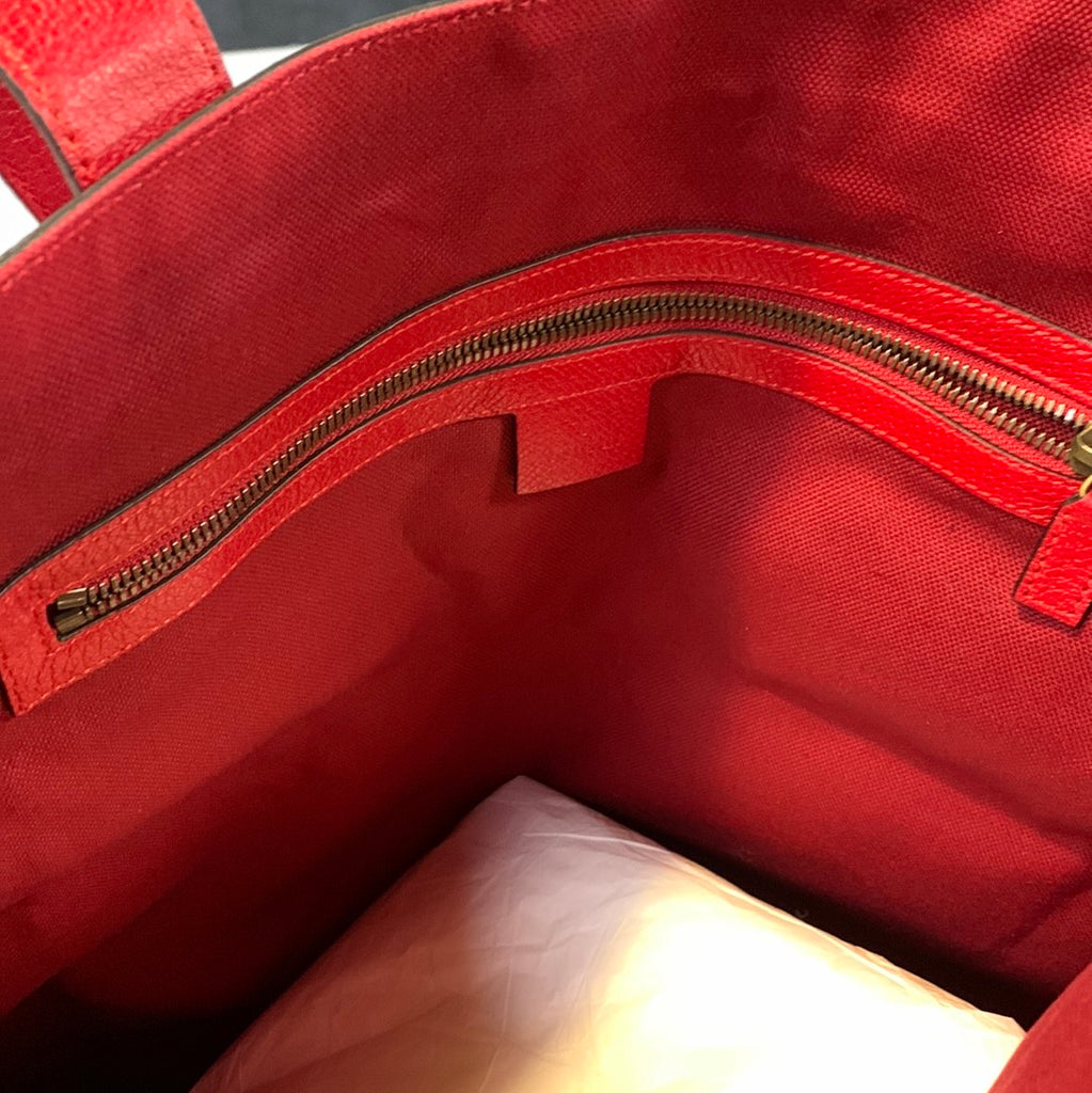 Gucci Logo Striped Leather Canvas Tote Bag Red White Blue