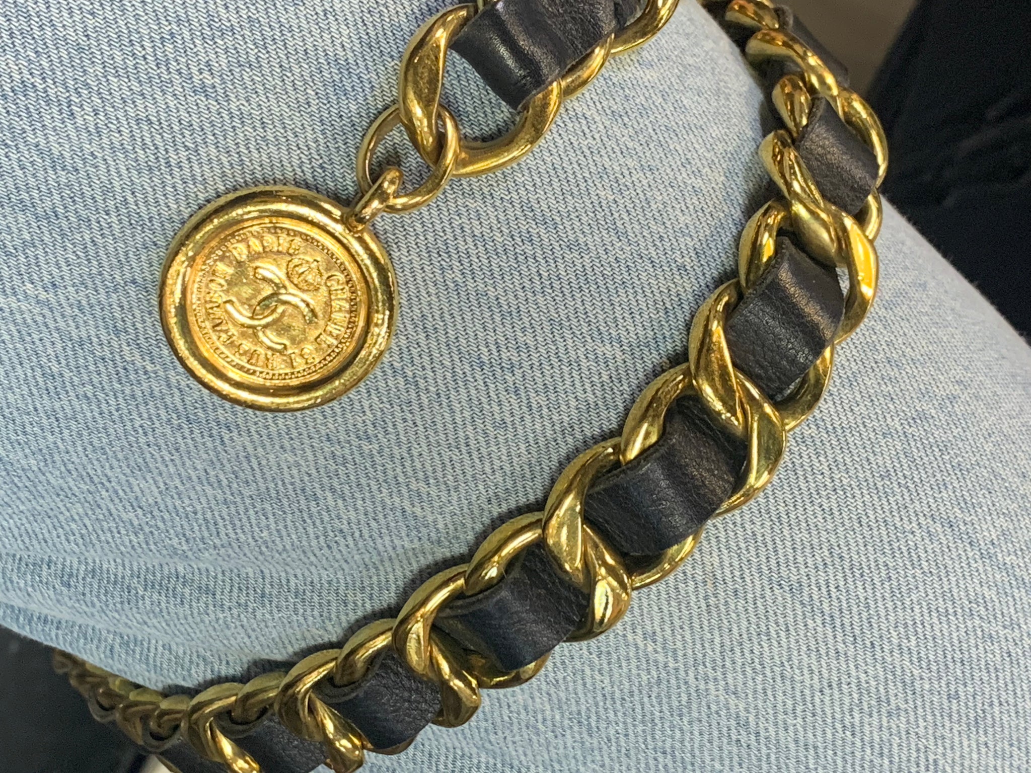 1994 Chanel Coin Chain Leather Belt