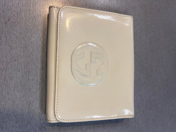 Gucci GG Trifold Wallet in White Patent Leather