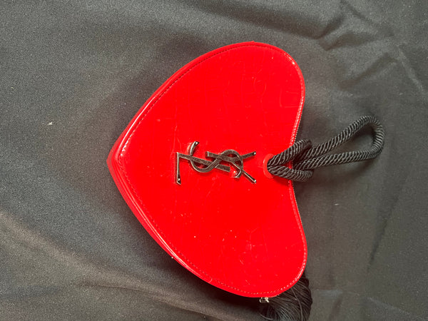 YSL Red Patent Leather Heart Tassel Clutch