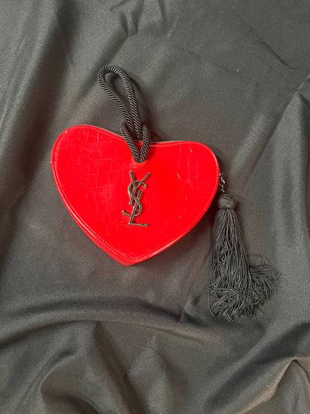 YSL Red Patent Leather Heart Tassel Clutch