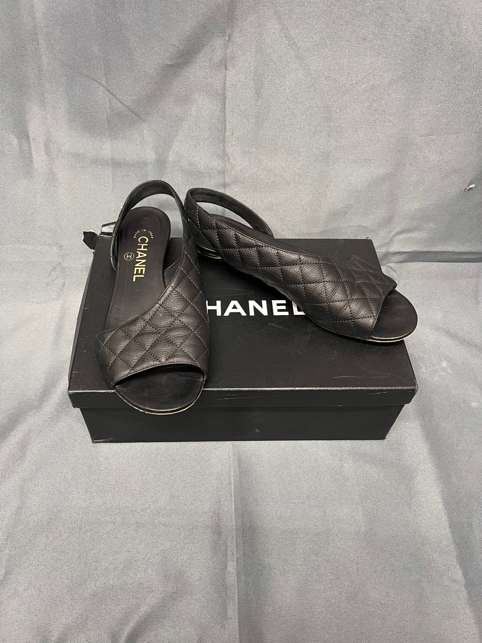 Chanel Black Quilted Leather CC D’orsay Peep Toe Flats